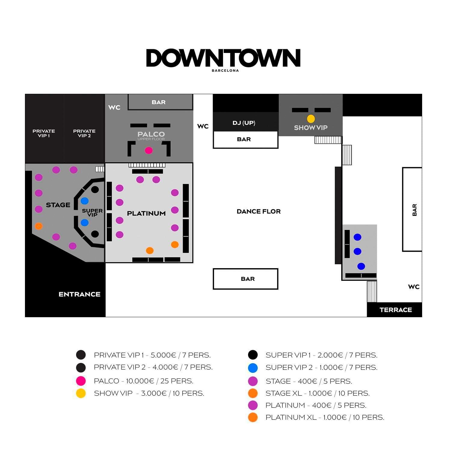mapa mesas downtown